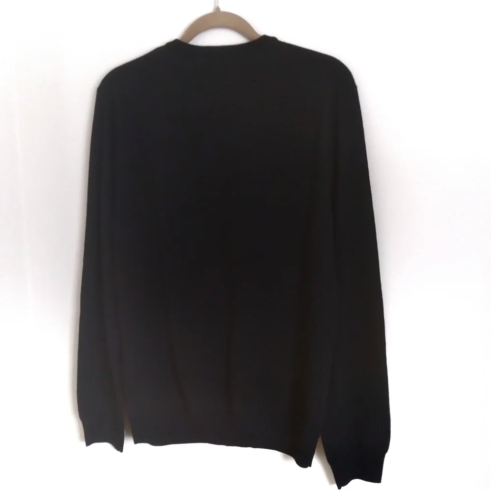 J. Crew Slim Black Merino Wool V-Neck‎ Sweater Minimalist Quiet Luxury  Large